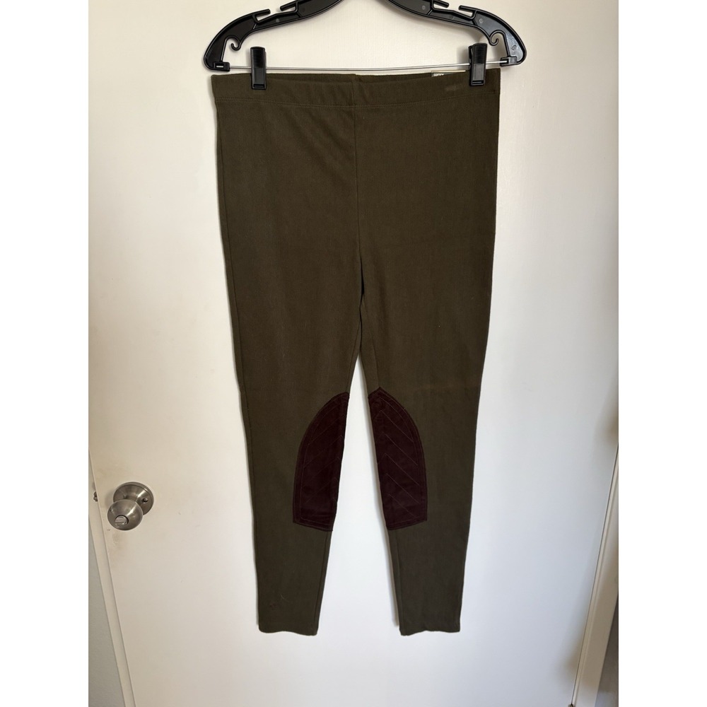 Lauren Ralph Lauren Leggings Women L Green Equestrian Riding Faux Suede Patch